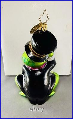 Very RARE Christopher Radko Glitter Frog In Tux With Wedding Ring Ornament