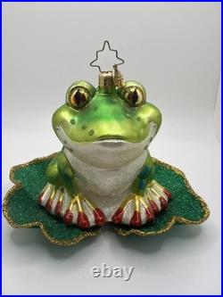 Very RARE Christopher Radko Glitter Frog Lilly Pad? Ornament MINT Large 5.5x6