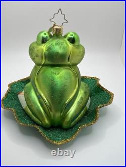 Very RARE Christopher Radko Glitter Frog Lilly Pad? Ornament MINT Large 5.5x6