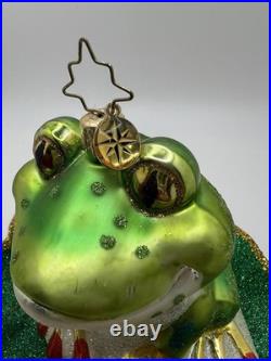 Very RARE Christopher Radko Glitter Frog Lilly Pad? Ornament MINT Large 5.5x6