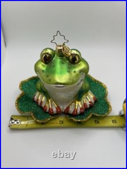 Very RARE Christopher Radko Glitter Frog Lilly Pad? Ornament MINT Large 5.5x6