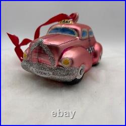 Very Rare Christopher Radko Checkered Past Pink Taxi R Bloom's Signed CR 1996