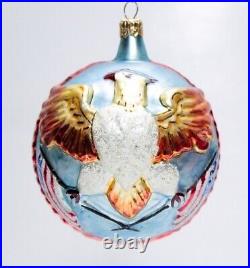 Vintage 1995 Christopher Radko Liberty Eagle American Flag Round Glass Ornament