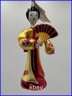 Vintage 1999 Christopher Radko Fan Dancer 7.5 Ornament Red and Gold 99-436-0