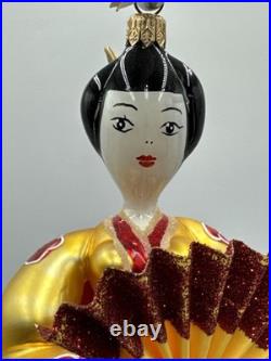 Vintage 1999 Christopher Radko Fan Dancer 7.5 Ornament Red and Gold 99-436-0