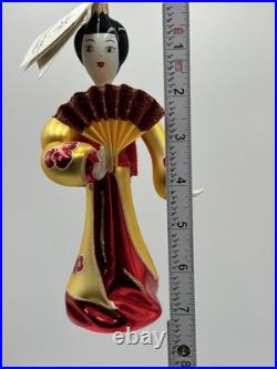 Vintage 1999 Christopher Radko Fan Dancer 7.5 Ornament Red and Gold 99-436-0
