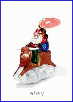 Vintage Christopher Radko 8 Second Nick Santa Riding Bull Ornament RARE