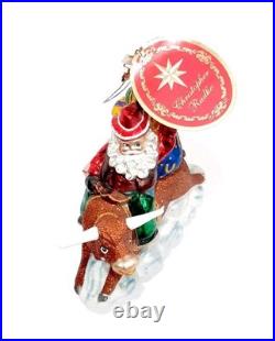 Vintage Christopher Radko 8 Second Nick Santa Riding Bull Ornament RARE