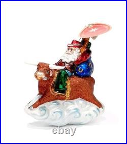 Vintage Christopher Radko 8 Second Nick Santa Riding Bull Ornament RARE