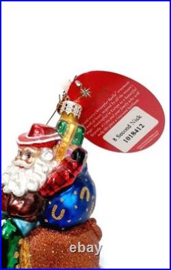 Vintage Christopher Radko 8 Second Nick Santa Riding Bull Ornament RARE