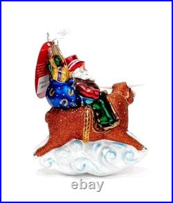 Vintage Christopher Radko 8 Second Nick Santa Riding Bull Ornament RARE