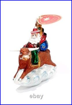 Vintage Christopher Radko 8 Second Nick Santa Riding Bull Ornament RARE