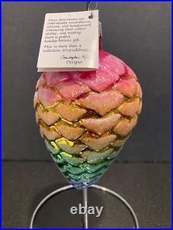 Vintage Christopher Radko Blown Glass Rainbow Fantasy Cone Christmas Ornament 5