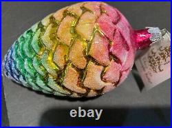 Vintage Christopher Radko Blown Glass Rainbow Fantasy Cone Christmas Ornament 5