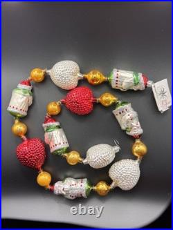 Vintage Christopher Radko Christmas Garland, Santas and Hearts
