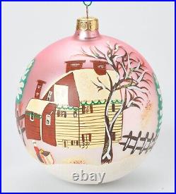 Vintage Christopher Radko Country Holiday Winter Scene Large Glass Ball Ornament