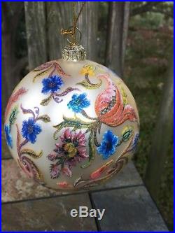 Vintage Christopher Radko FLOWER PAISLEY Raised Quilt Christmas Ornament j8