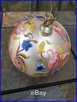 Vintage Christopher Radko FLOWER PAISLEY Raised Quilt Christmas Ornament j8