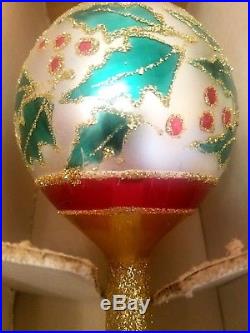 Vintage Christopher Radko Holly Ribbons Finial Tree Topper Christmas Ornament