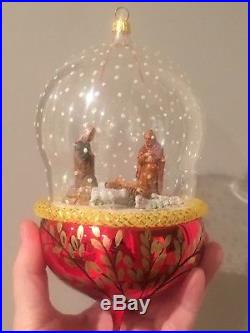 Vintage Christopher Radko NATIVITY SNOWFALL Finial Snowglobe Christmas Ornament