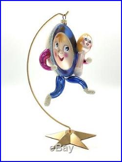 Vintage Christopher Radko On The Run Glass Blown Christmas Ornament WithStand