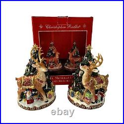 Vintage Christopher Radko St. Nicholas Lane Candleholder Christmas Deer Set