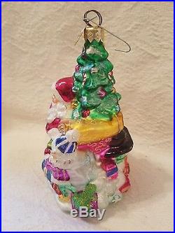 Vintage Rare Christmas Radko Santa withSleigh, presents Blown Glass Ornament
