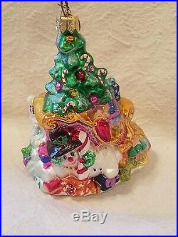 Vintage Rare Christmas Radko Santa withSleigh, presents Blown Glass Ornament