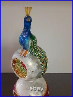 Vintage Rare Christopher Radko Peacock Tree Topper with crystals