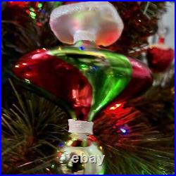 Vintage Santa Swirled Red And Green Top Hand Blown Glass Ornament Extremely RARE