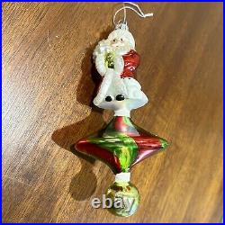 Vintage Santa Swirled Red And Green Top Hand Blown Glass Ornament Extremely RARE
