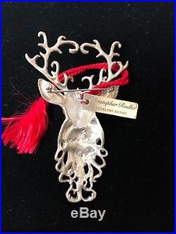 Vintage Sterling Silver Regal Reindeer Brooch / Ornament By Christopher Radko