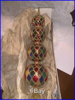 Vintage christopher radko christmas ornaments Harlequin Tree Topper 4 Balls