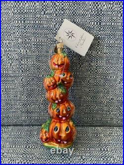 Vintage retired Christopher Radko Halloween skull & 2 Stacked pumpkins Ornaments