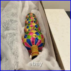 Vtg Christopher Radko Harlequin Glass Finial Christmas Tree Topper 4 Balls 16