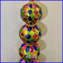 Vtg Christopher Radko Harlequin Glass Finial Christmas Tree Topper 4 Balls 16