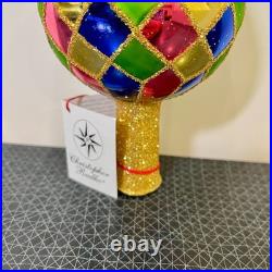 Vtg Christopher Radko Harlequin Glass Finial Christmas Tree Topper 4 Balls 16