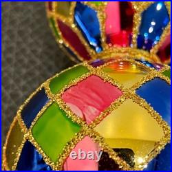 Vtg Christopher Radko Harlequin Glass Finial Christmas Tree Topper 4 Balls 16