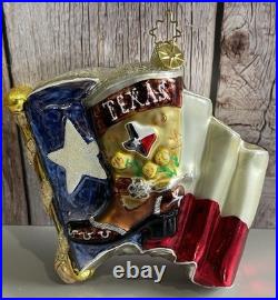Vtg Christopher Radko Spirit Of Texas Ornament Cowboy Boot Star Flag No Box HTF