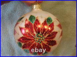 Vtg Christopher Radko Winter Star Poinsettia 4D Ball Glass Christmas Ornament
