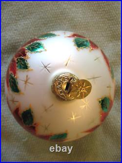 Vtg Christopher Radko Winter Star Poinsettia 4D Ball Glass Christmas Ornament