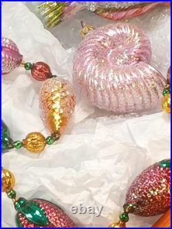 Vtg Lot of Handblown Glass Christopher Radko Ornaments Fish + Shell + Garland