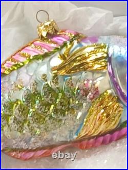 Vtg Lot of Handblown Glass Christopher Radko Ornaments Fish + Shell + Garland