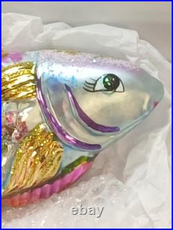 Vtg Lot of Handblown Glass Christopher Radko Ornaments Fish + Shell + Garland