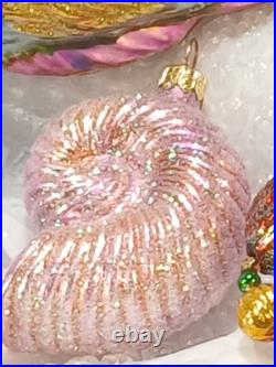Vtg Lot of Handblown Glass Christopher Radko Ornaments Fish + Shell + Garland