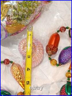 Vtg Lot of Handblown Glass Christopher Radko Ornaments Fish + Shell + Garland