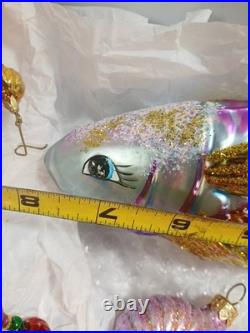 Vtg Lot of Handblown Glass Christopher Radko Ornaments Fish + Shell + Garland