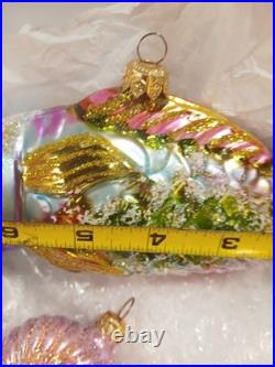 Vtg Lot of Handblown Glass Christopher Radko Ornaments Fish + Shell + Garland
