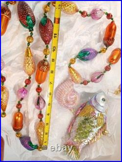 Vtg Lot of Handblown Glass Christopher Radko Ornaments Fish + Shell + Garland