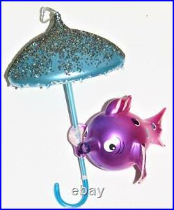 Vtg Radko Under The Weather Fish Umbrella Figural Italy Italian Glass Ornament